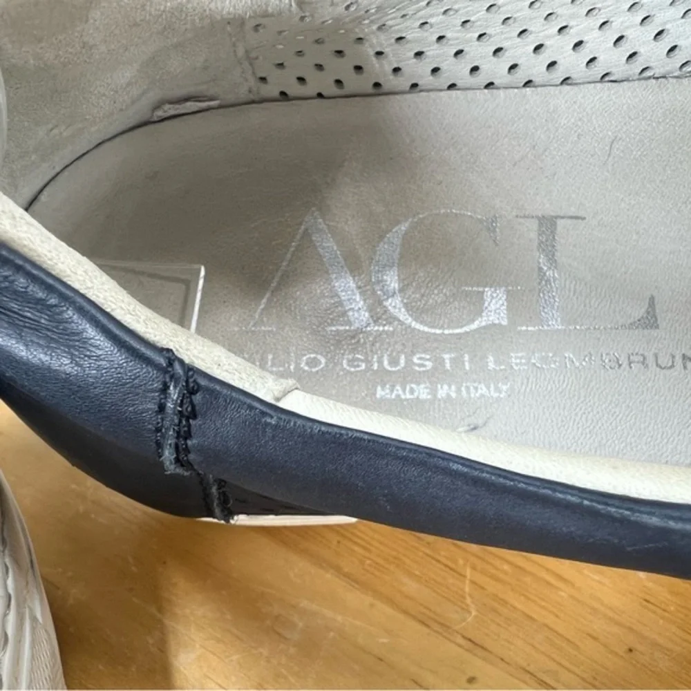 AGL Attilio Giusti Leombruni navy blue perforated lace up platform sneaker 9